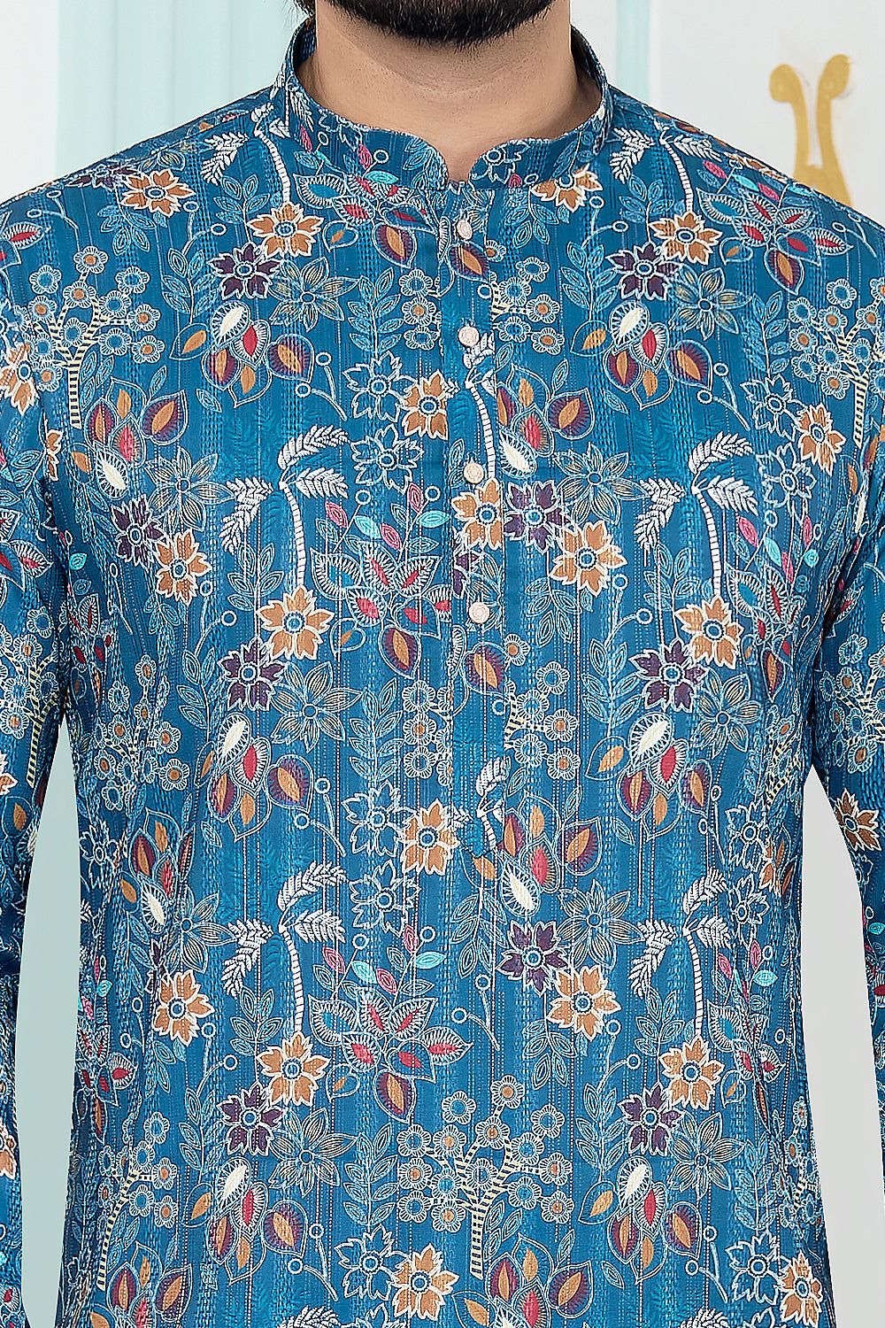 Blue Art Silk Digital Printed Kurta (NMK-8876)