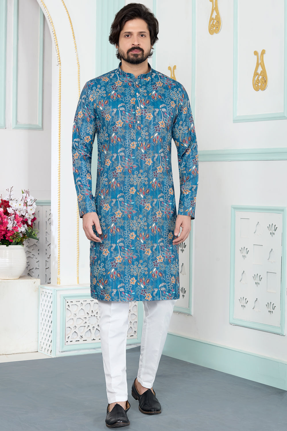 Blue Art Silk Digital Printed Kurta (NMK-8876)