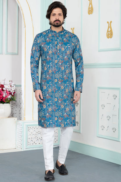 Blue Art Silk Digital Printed Kurta (NMK-8876)