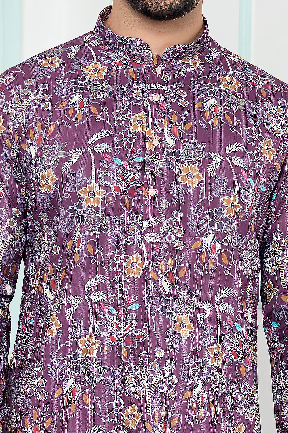 Purple Art Silk Digital Printed Kurta Pajama (NMK-8877)