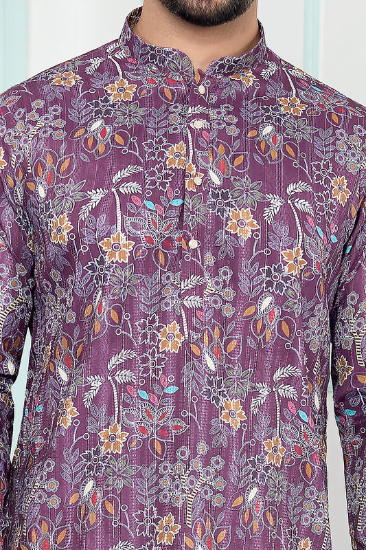 Purple Art Silk Digital Printed Kurta Pajama (NMK-8877)