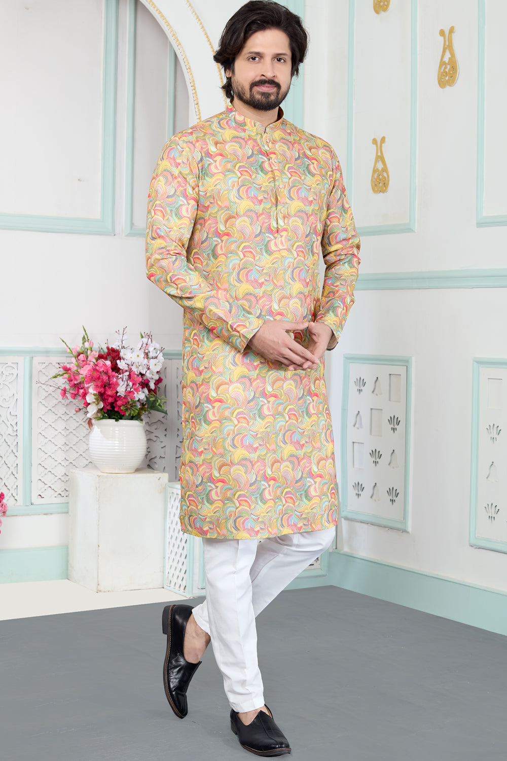 Yellow Art Silk Kurta Pajama (NMK-8880)