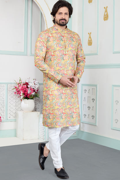 Yellow Art Silk Kurta Pajama (NMK-8880)