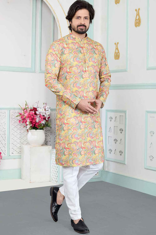 Yellow Art Silk Kurta Pajama (NMK-8880)