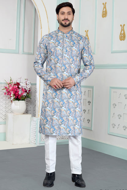 Blue Art Silk Mens Kurta Pajama (NMK-8881)