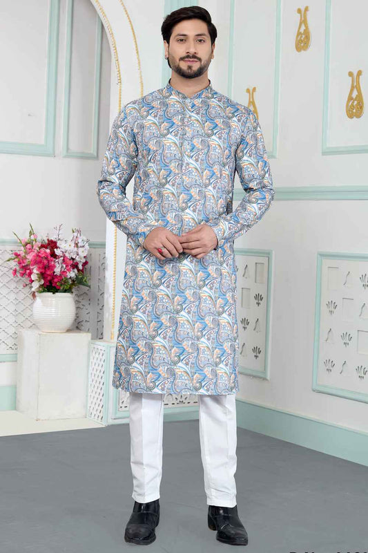 Blue Art Silk Mens Kurta Pajama (NMK-8881)