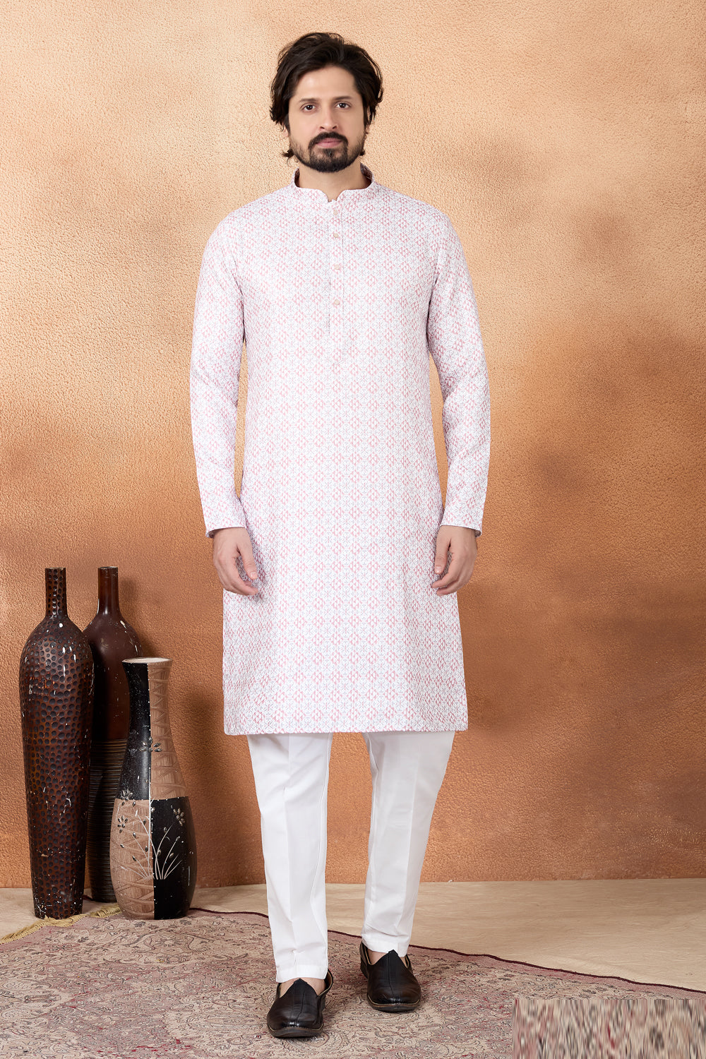 Cream Art Silk Kurta Pajama for Men (NMK-8882)