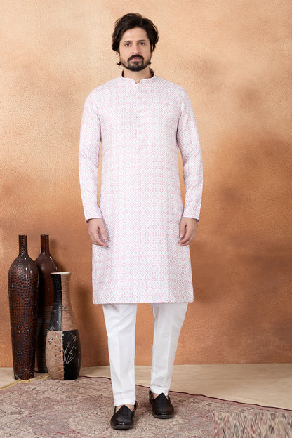 Cream Art Silk Kurta Pajama for Men (NMK-8882)