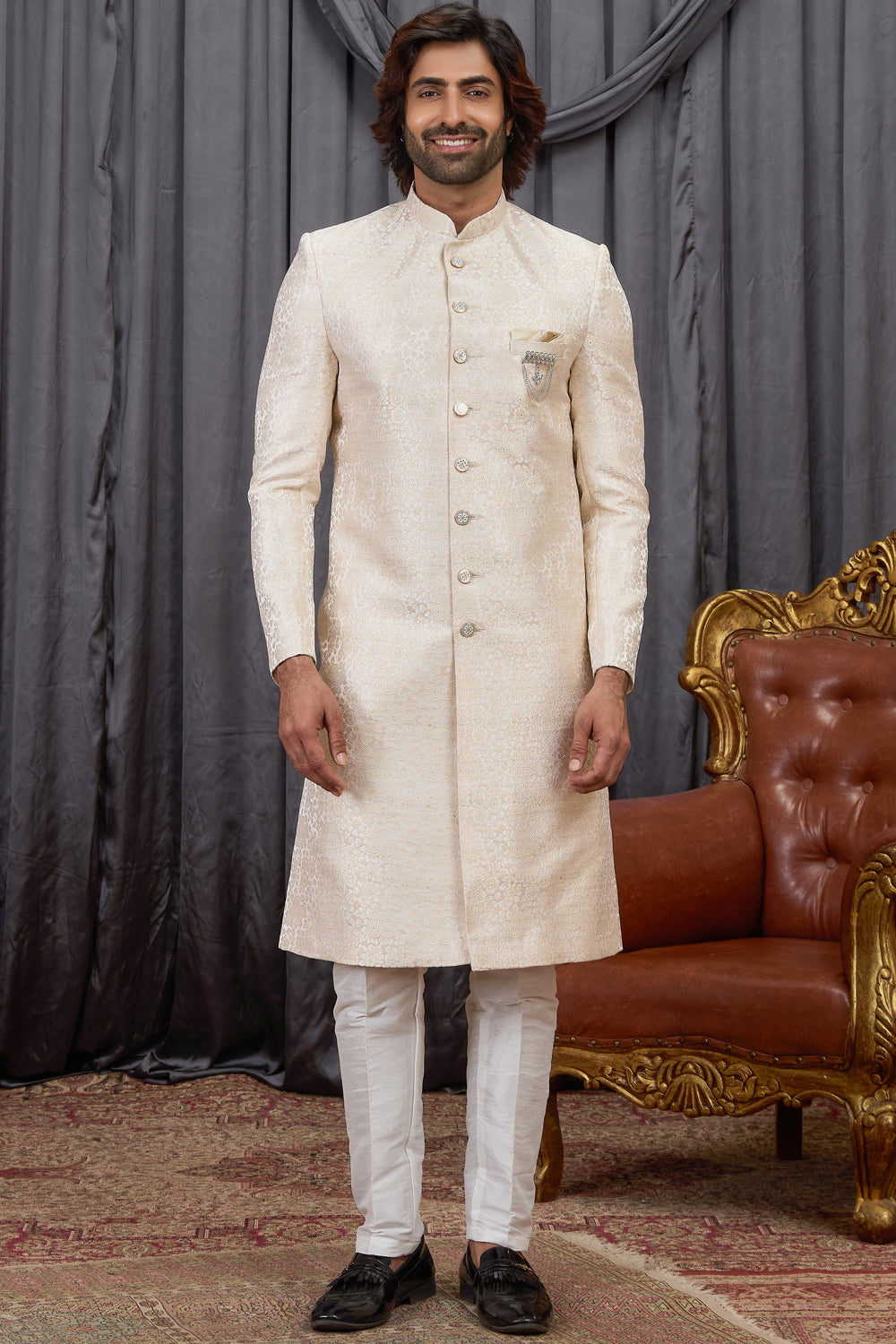 Beige Jaquard Indo Western (NMK-8887)