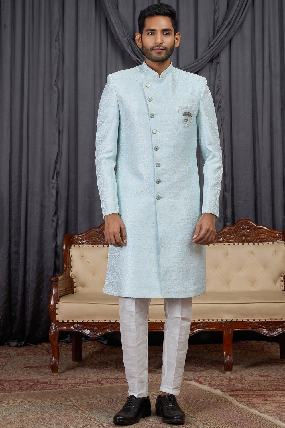 Sky Blue Jaquard Indo Western (NMK-8888)