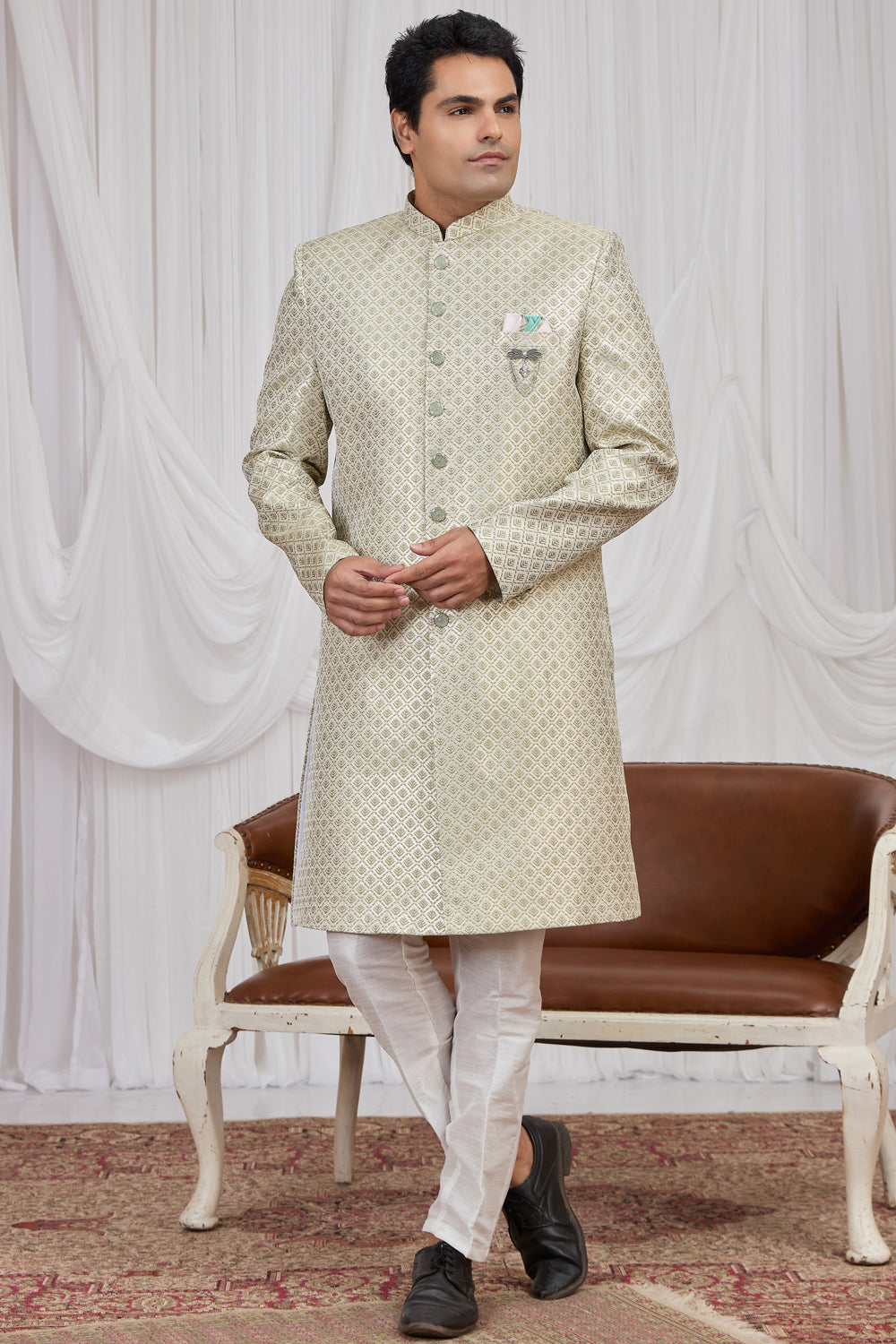 Green Jaquard Indo Western (NMK-8889)
