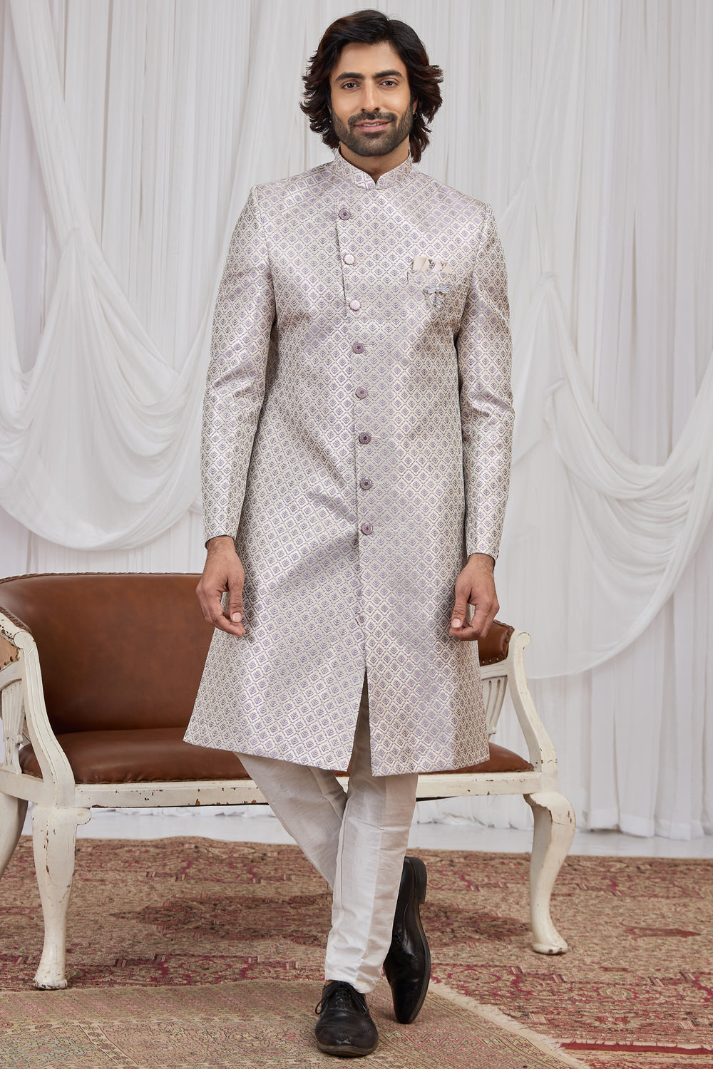 Light Purple Jaquard Indo Western (NMK-8890)