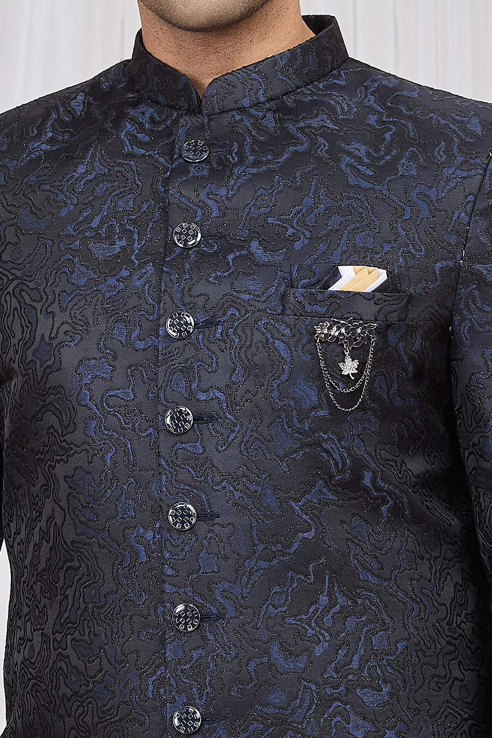 Navy Blue Jaquard Indo Western (NMK-8891)