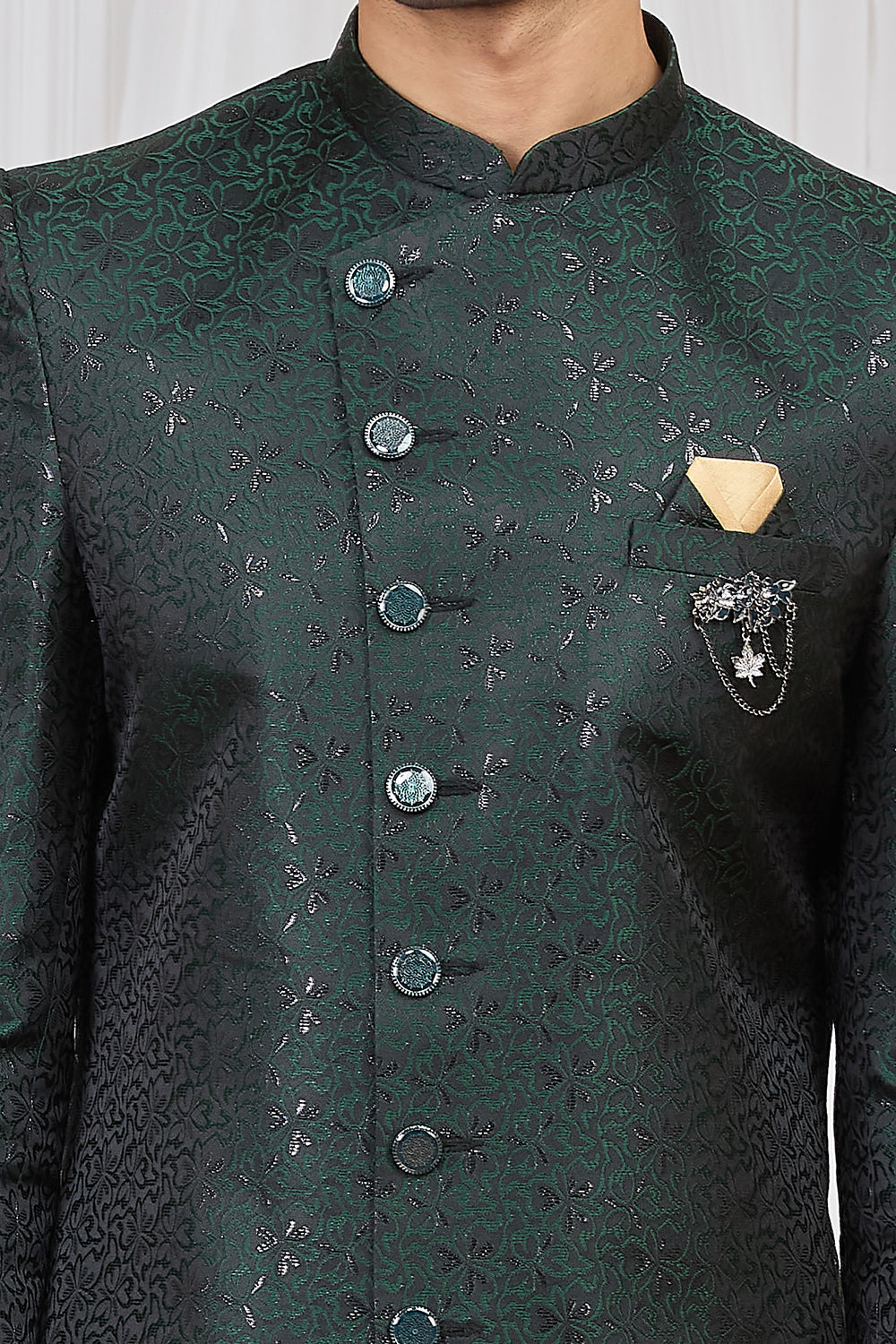 Green Jaquard Mens Indo Western (NMK-8892)