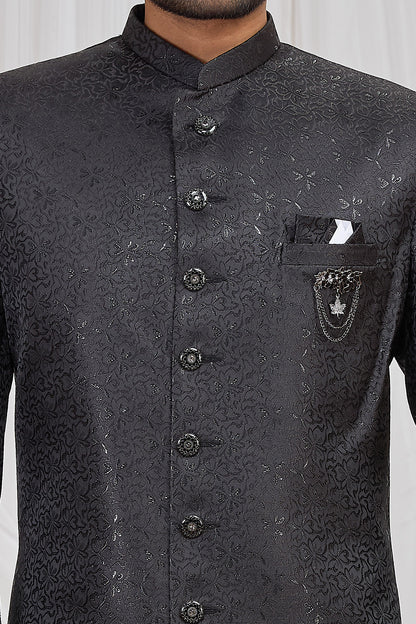 Black Jaquard Indo Western (NMK-8893)
