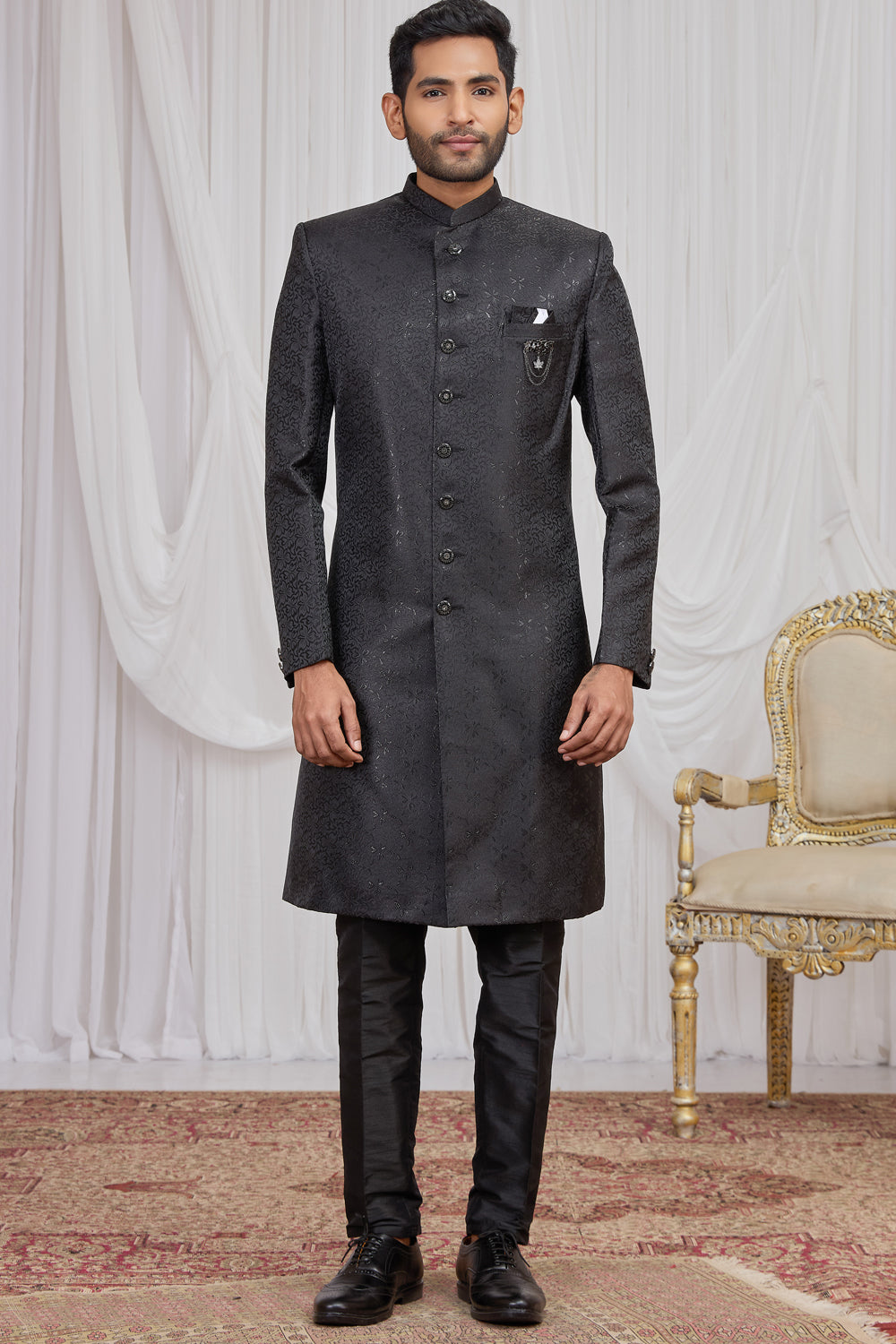 Black Jaquard Indo Western (NMK-8893)