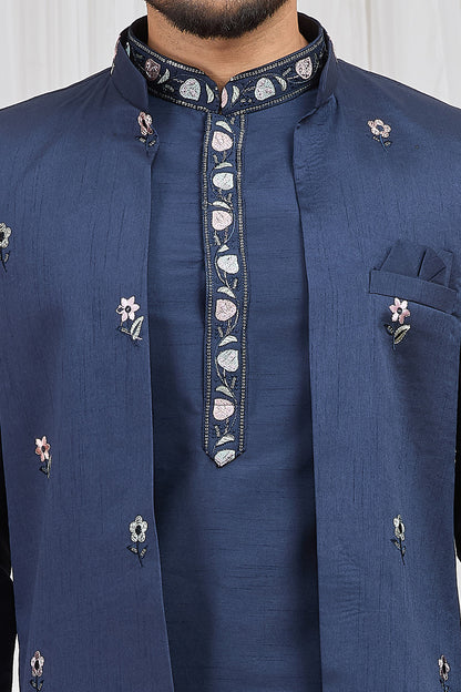 Navy Blue Art Silk Indo Western (NMK-8896)