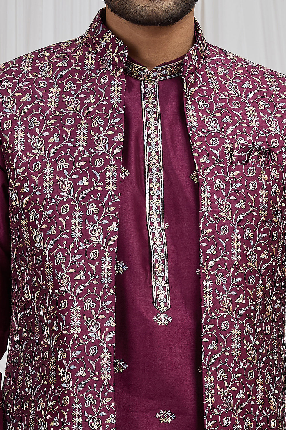 Wine Art Silk Nehru Jacket (NMK-8898)