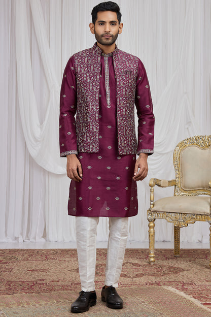 Wine Art Silk Nehru Jacket (NMK-8898)