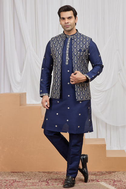Blue Art Silk Nehru Jacket (NMK-8899)
