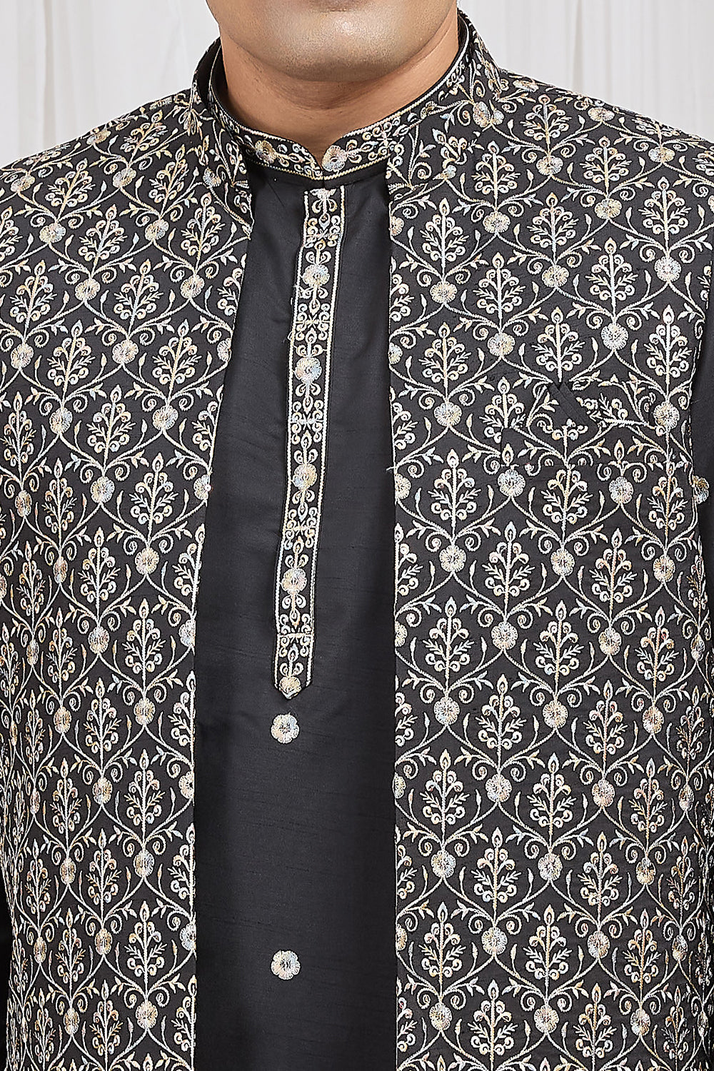 Black Art Silk Nehru Jacket (NMK-8900)
