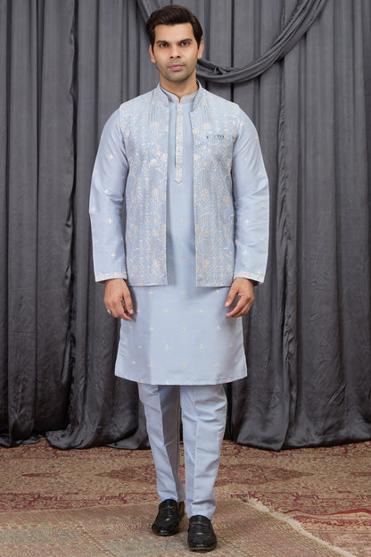Light Blue Art Silk Nehru Jacket (NMK-8901)