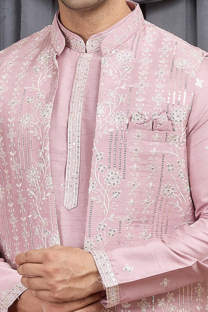 Onion Pink Art Silk Nehru Jacket (NMK-8902)