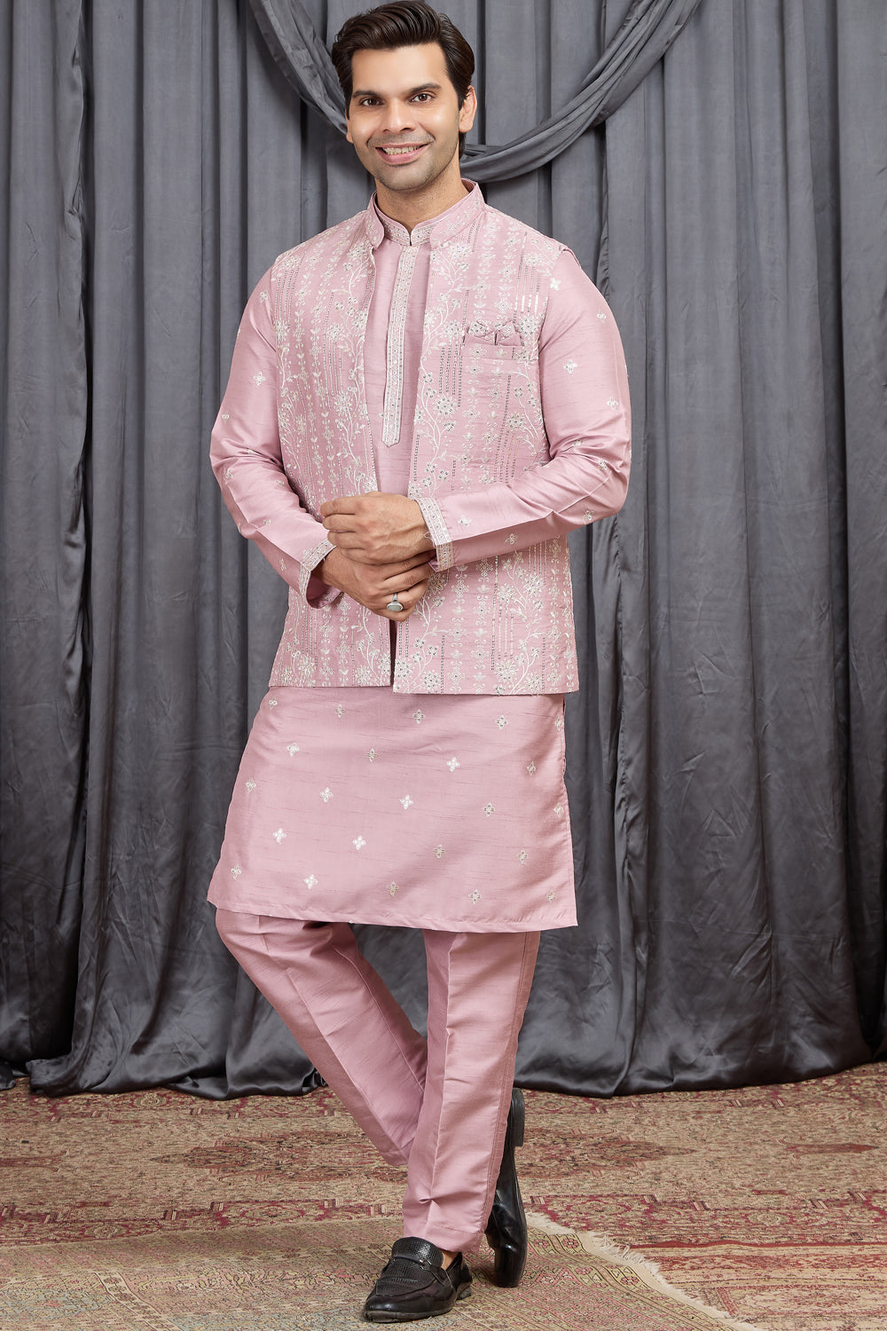 Onion Pink Art Silk Nehru Jacket (NMK-8902)