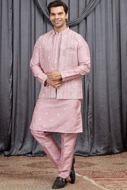 Onion Pink Art Silk Nehru Jacket (NMK-8902)