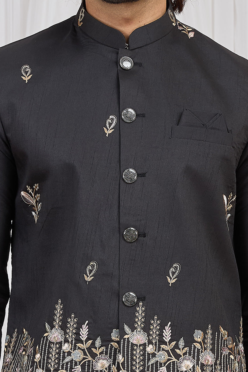 Black Art Silk Nehru Jacket (NMK-8904)