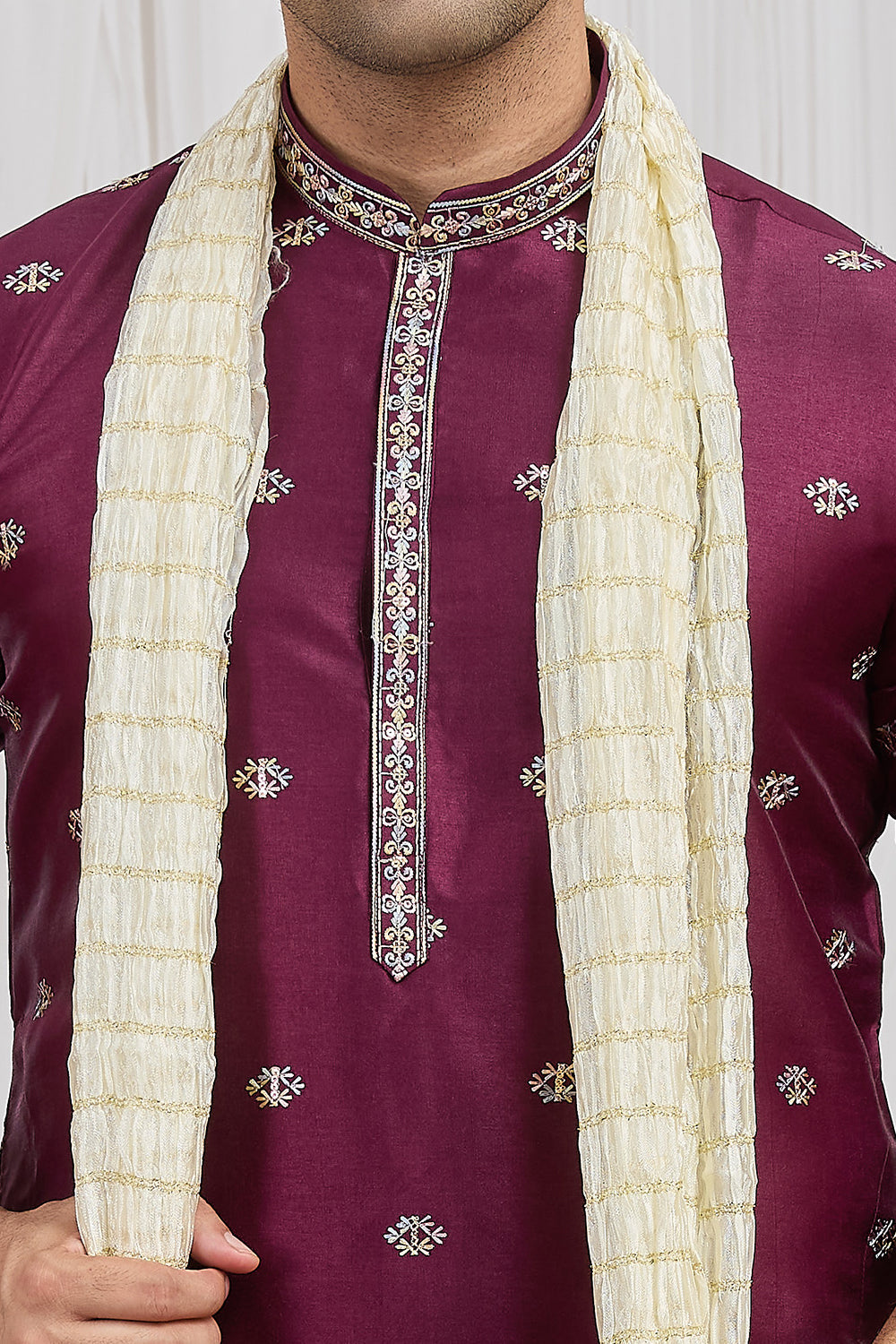 Wine Art Silk Kurta Pajama (NMK-8906)