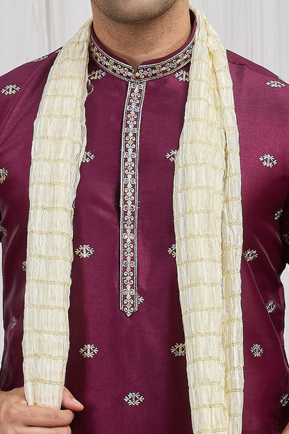 Wine Art Silk Kurta Pajama (NMK-8906)