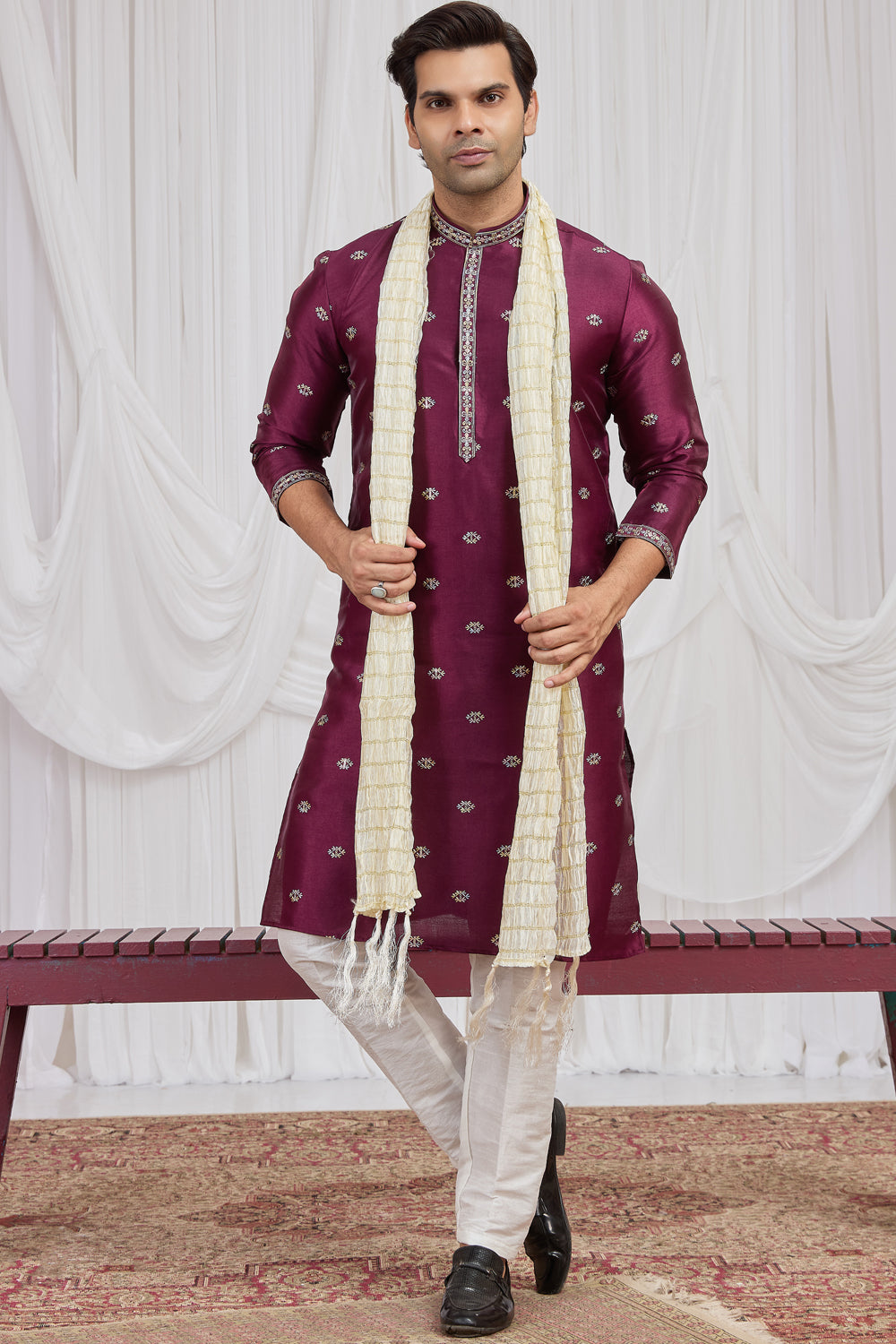 Wine Art Silk Kurta Pajama (NMK-8906)