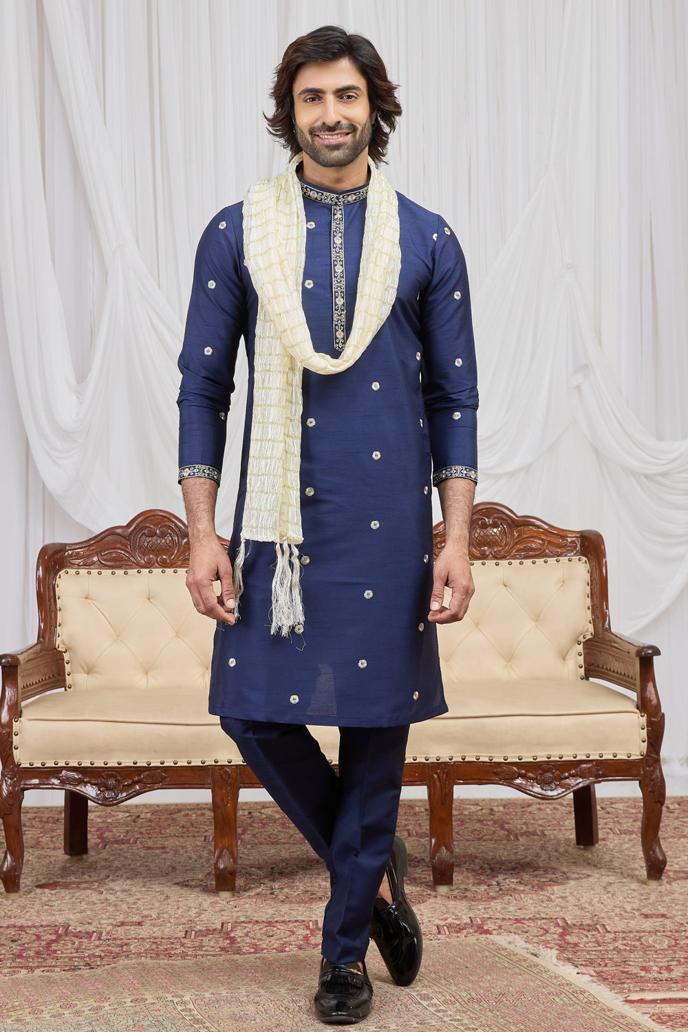 Navy Blue Art Silk Kurta Pajama (NMK-8907)
