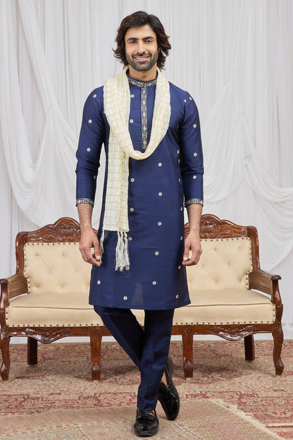 Navy Blue Art Silk Kurta Pajama (NMK-8907)