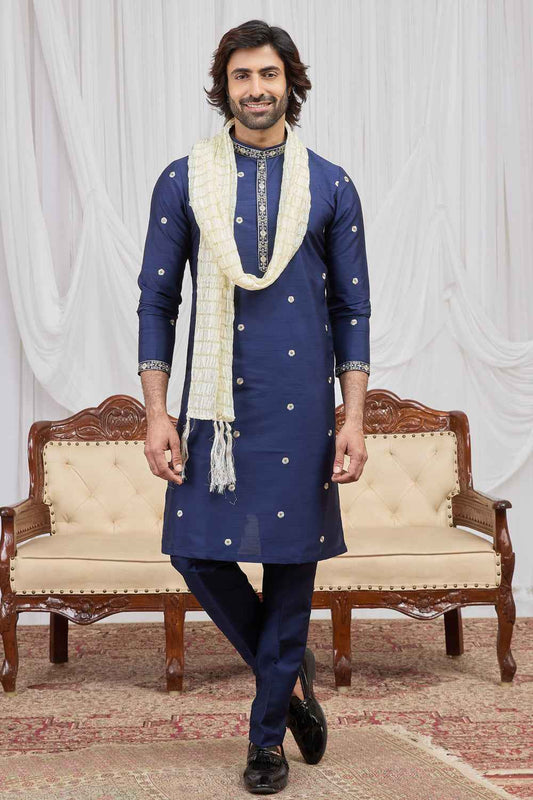 Navy Blue Art Silk Kurta Pajama (NMK-8907)