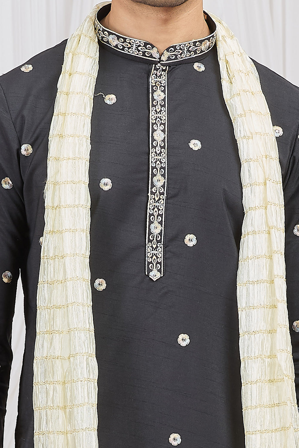 Black Art Silk Kurta Pajama (NMK-8908)