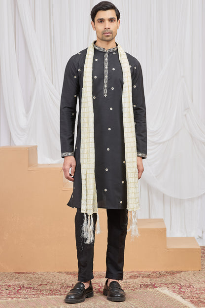 Black Art Silk Kurta Pajama (NMK-8908)