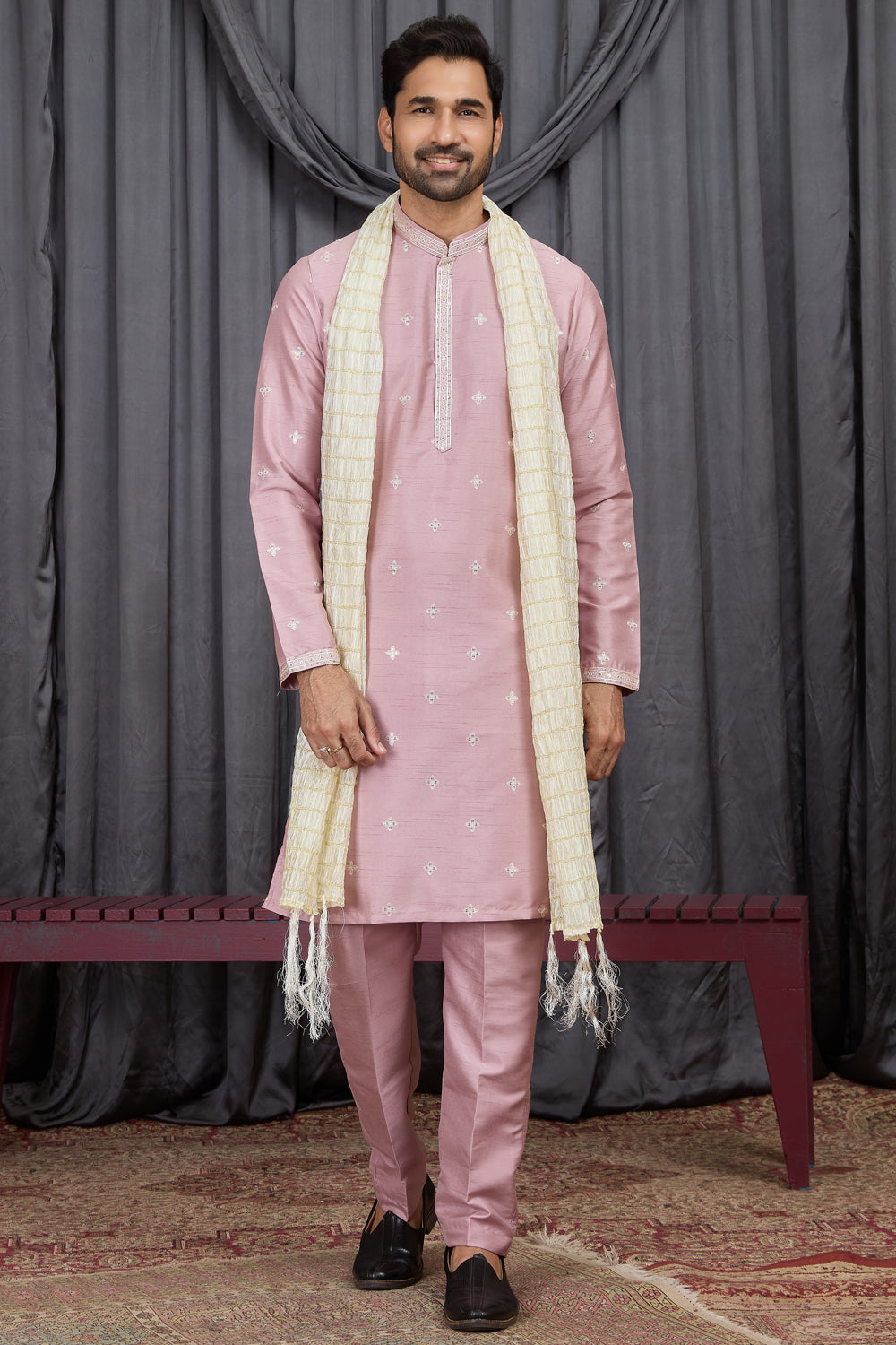 Light Purple Art Silk Kurta Pajama (NMK-8909)