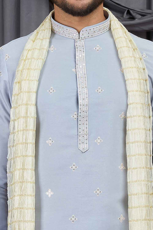 Light Blue Art Silk Kurta Pajama (NMK-8910)
