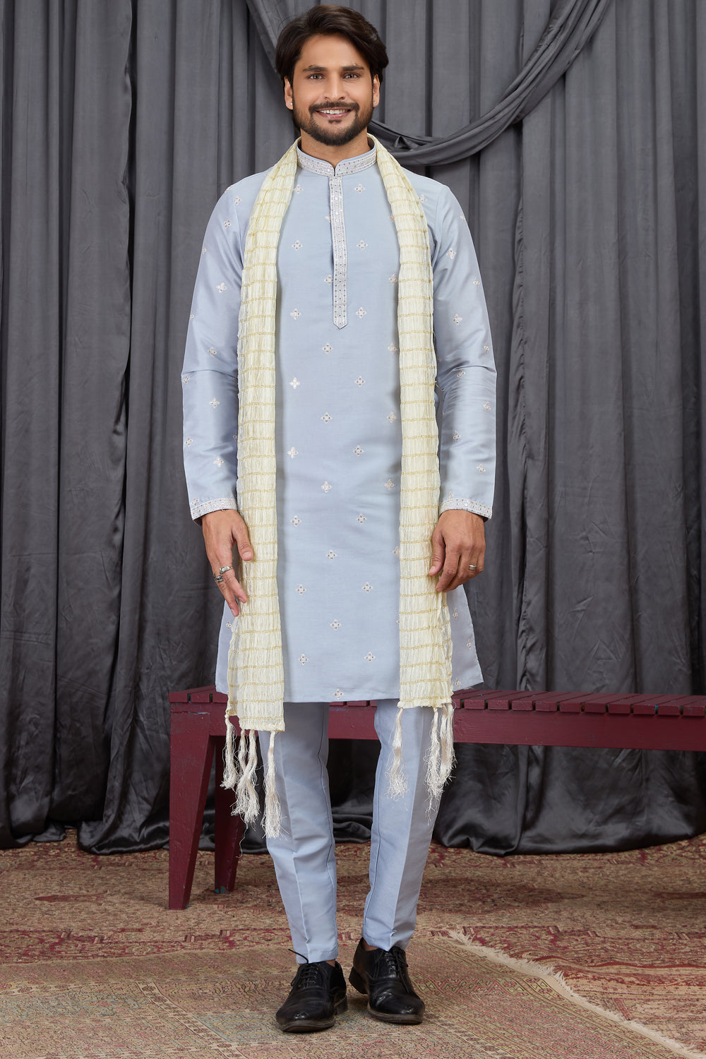 Light Blue Art Silk Kurta Pajama (NMK-8910)