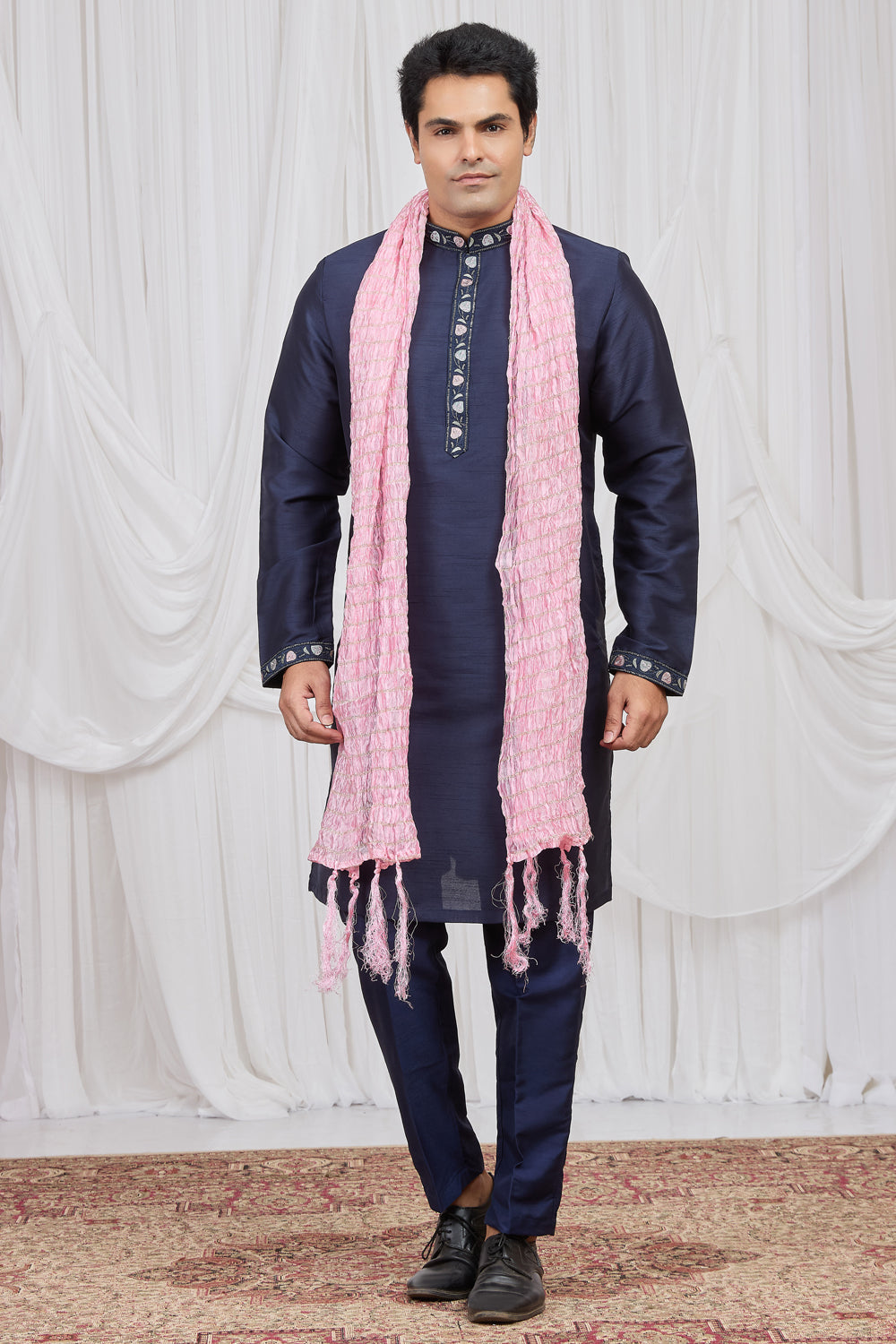 Blue Art Silk Mens Kurta Pajama (NMK-8911)