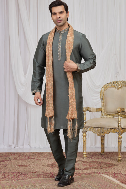 Grey Art Silk Kurta Pajama (NMK-8912)