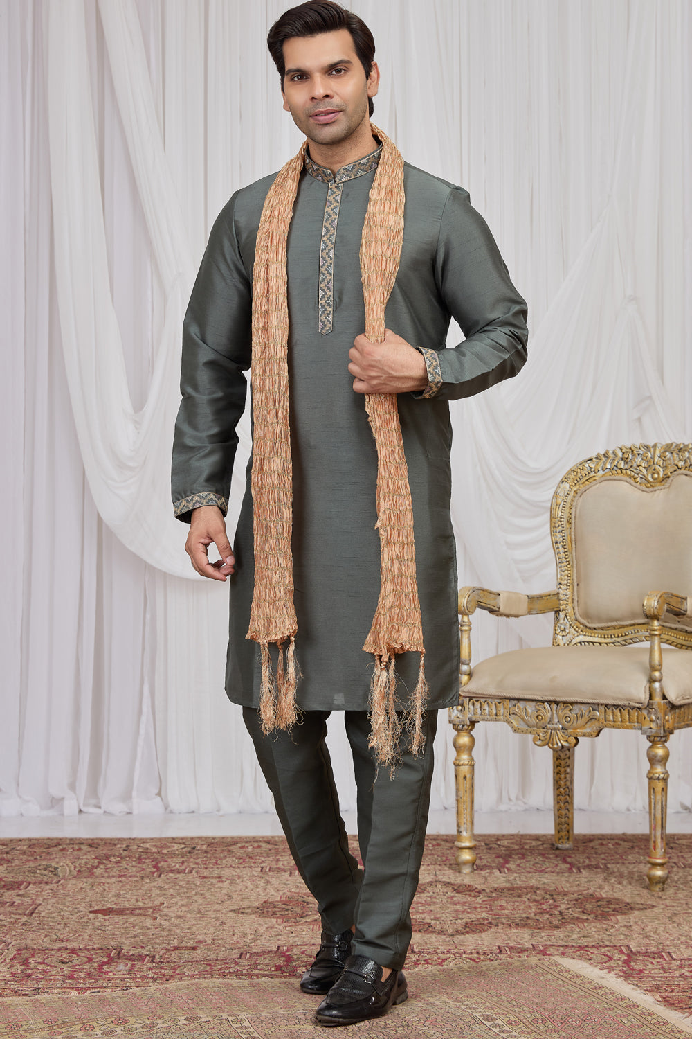 Grey Art Silk Kurta Pajama (NMK-8912)