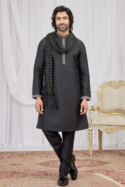 Black Art Silk Kurta Pajama (NMK-8913)