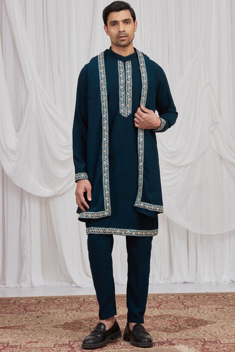 Dark Teal Blue Armani Kurta Pajama (NMK-8919)