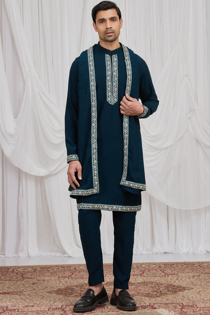 Dark Teal Blue Armani Kurta Pajama (NMK-8919)