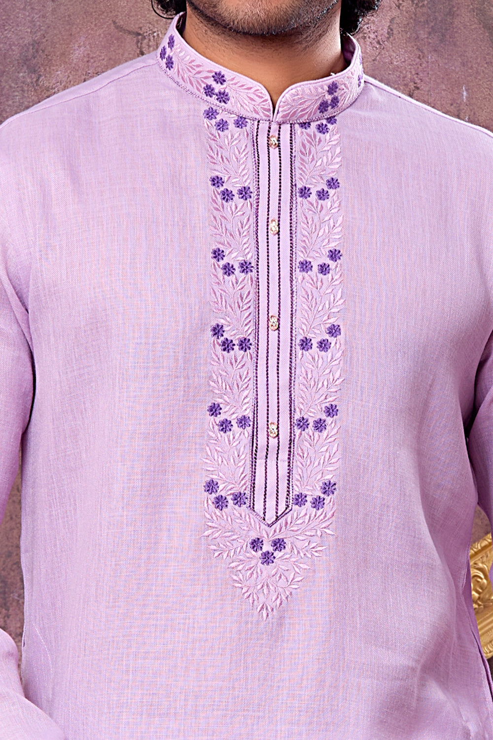 Purple Semi Linen Cotton Kurta Pajama (NMK-8932)