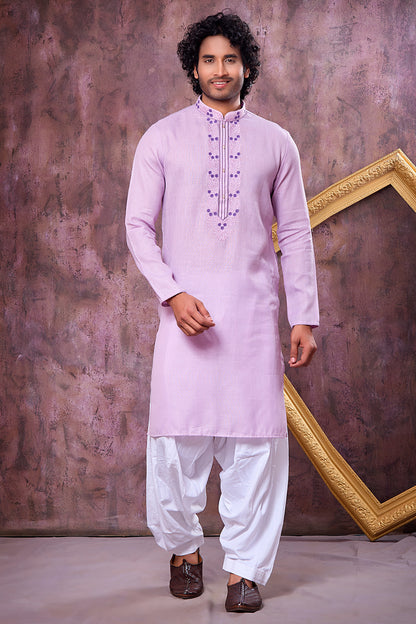 Purple Semi Linen Cotton Kurta Pajama (NMK-8932)