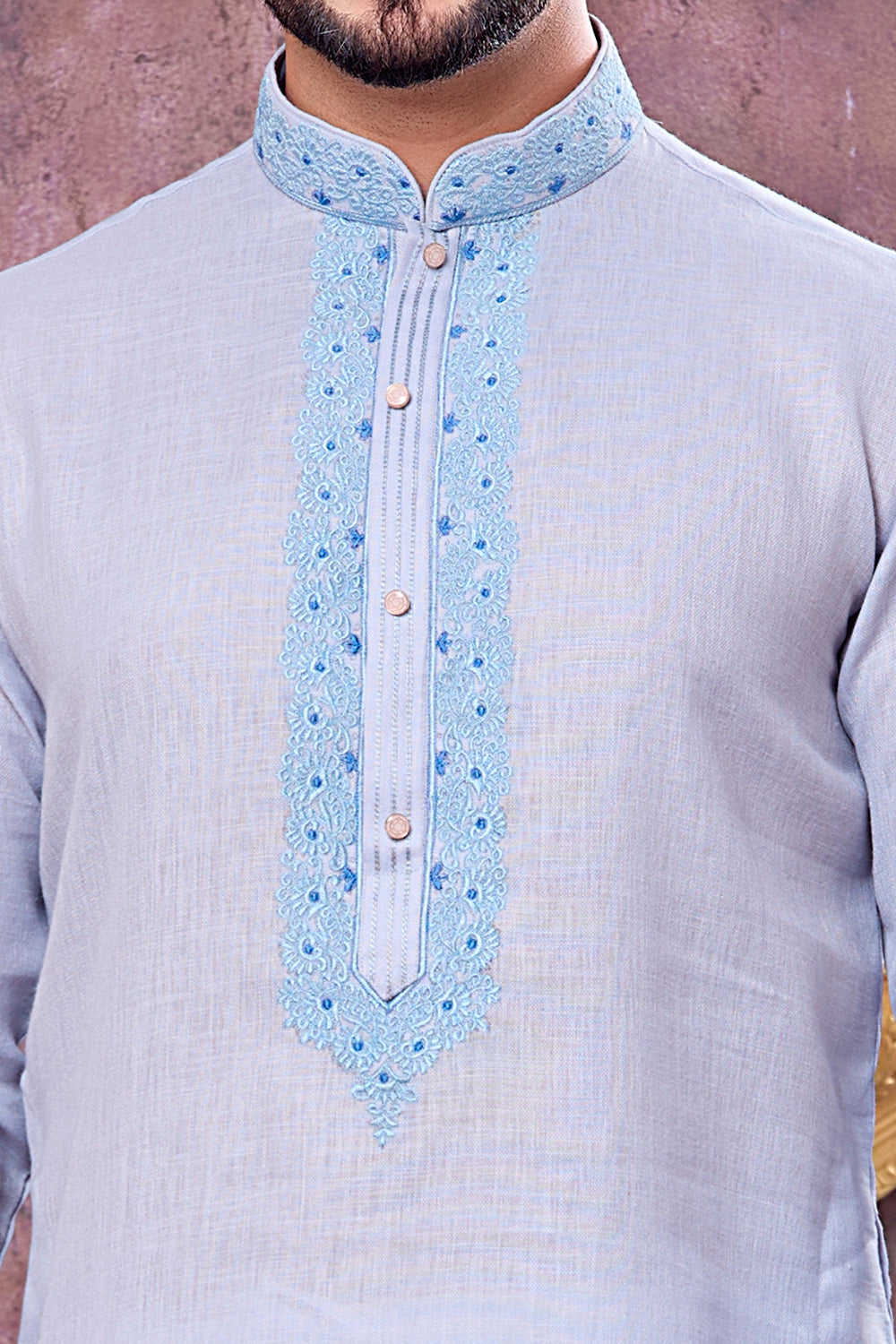 Sky Blue Semi Linen Cotton Kurta Pajama (NMK-8933)
